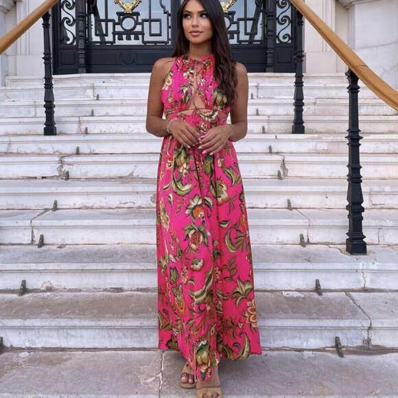 Zara Pants - Zara Satin Effect Flowy Leg Jumpsuit Pink Floral Blogger Fav Size Small